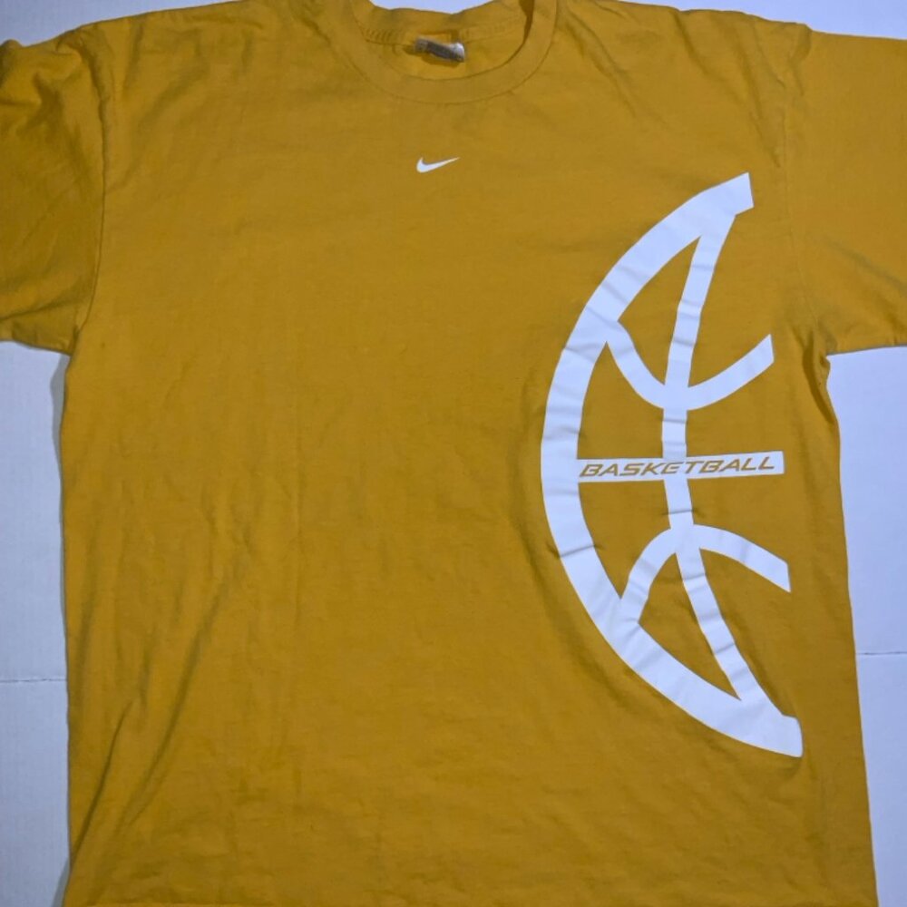 Vtg 90s Nike XL Center Swoosh Basketball Net Golden Double Sided Athletic Shirt